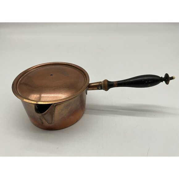 Antique Swedish Copper Ware Cooking Pot with Lid 8 inches Long x 2 Inches High - Picture 2 of 12